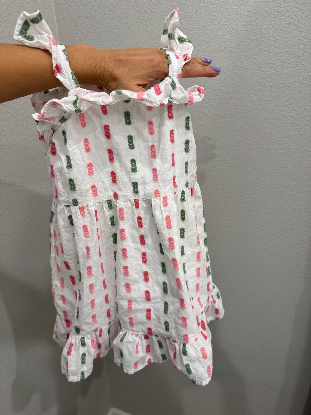 Janie and Jack White Dress with Pink and Green Dot Pattern 2t